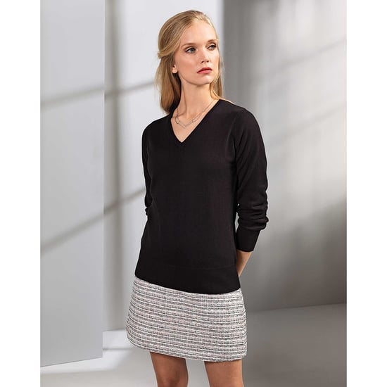 Premier Womens/Ladies V-Neck Knitted Sweater / Top (Black) - Image 2
