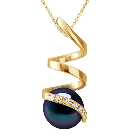 DIADEMA - Pendant - Yellow Gold and Real Freshwater Pearls - Black