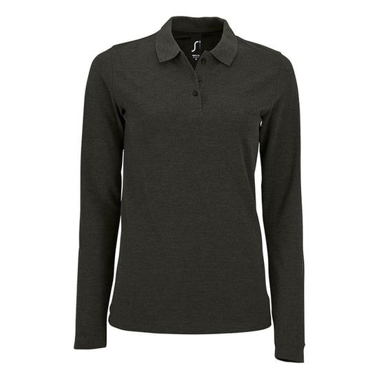 SOLS Womens/Ladies Perfect Long Sleeve Pique Polo Shirt (Charcoal Marl) - Image 1