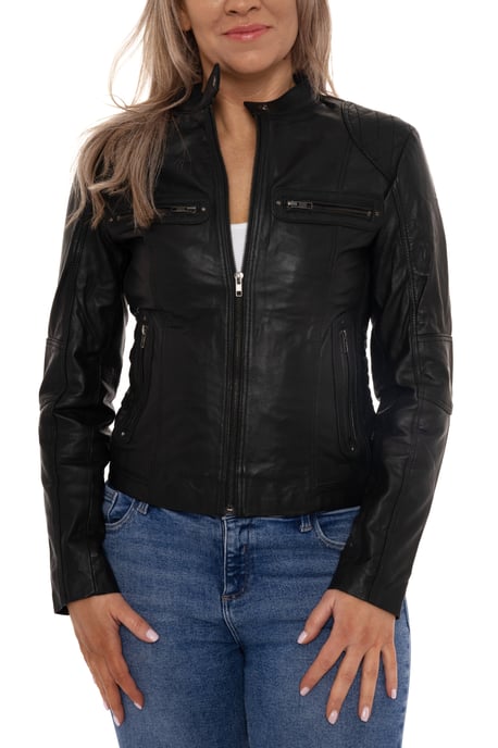 Pelle D’annata Ladies Real Leather Biker Jacket in Black