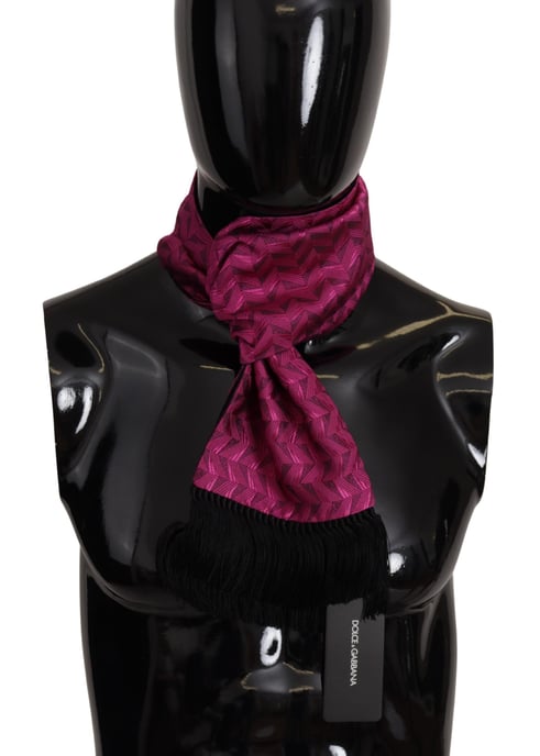 Chal de Seda Para Hombre con Flecos de Patrón Geométrico Magenta de Dolce & Gabbana - Image 1