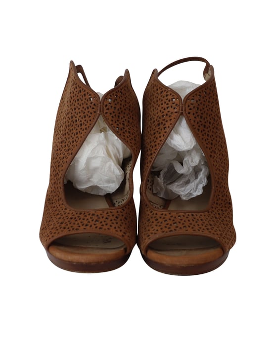 Tory Burch Laser Cut Peep-Toe Sandals in Brown Leather - Image 2
