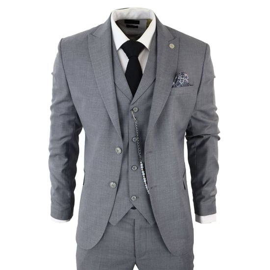 Traje clásico gris liso de 3 piezas para hombre - Image 2