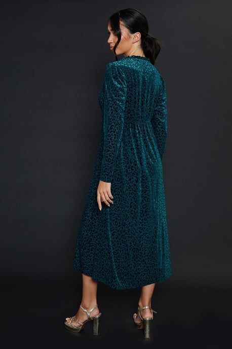 Leopard Burnout Long Sleeve Midi Dress