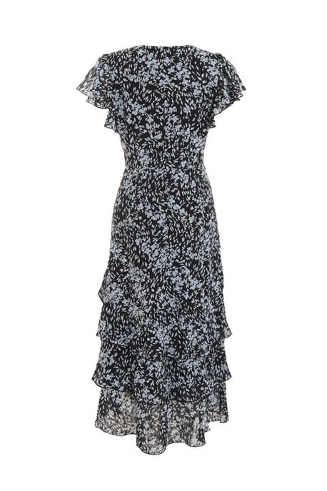 Black Floral Tiered Midi Dress