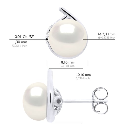 Earrings Surroundings Diamonds 0,03 Cts White Gold - Real Cultured Freshwater Pearls Button 7-8 mm - Image 2