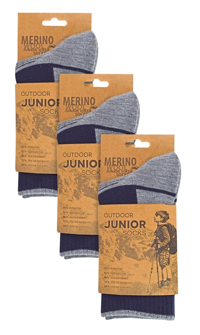 3 Pair Multipack Kids Merino Wool Hiking Socks | Calcetines ligeros anti ampollas para niños y niñas - Azul marino - Image 2