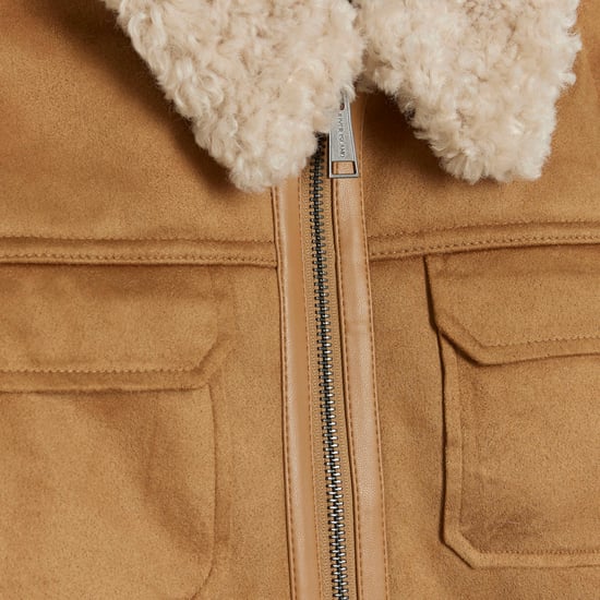 River Island Kids Boys Shearling Jacket Brown Suedette
