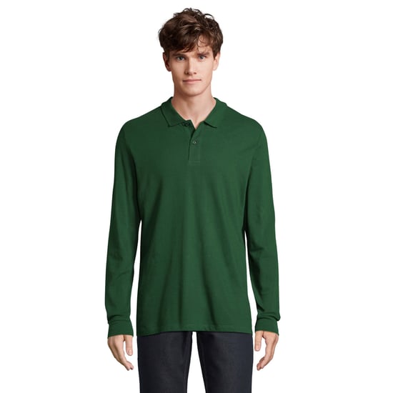 SOLS Mens Perfect Plain Pique Long-Sleeved Polo Shirt (Bottle Green) - Image 1