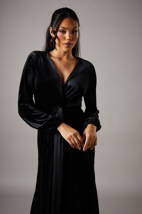Coast Womens A-Line Dress Black Polyester Long Sleeve Midi Satin - Image 2