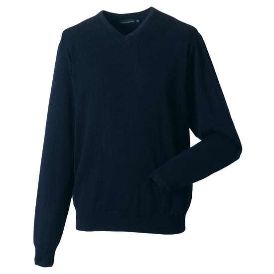 Russell Collection Mens V-Neck Knitted Pullover Sweatshirt (French Navy) - Image 3