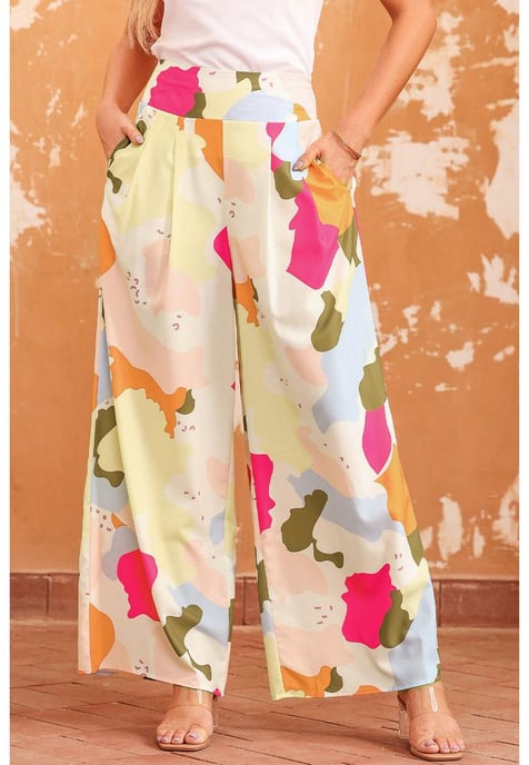 Pantalones de pierna ancha de estampado de paleta de colores para mujer en multicolor - Image 2