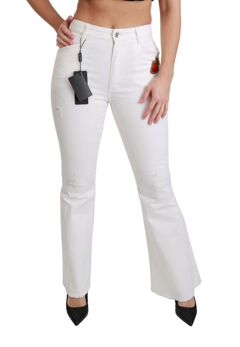Pantalones acampanados de algodón elástico blancos Heart de Dolce & Gabbana para mujer - Image 2