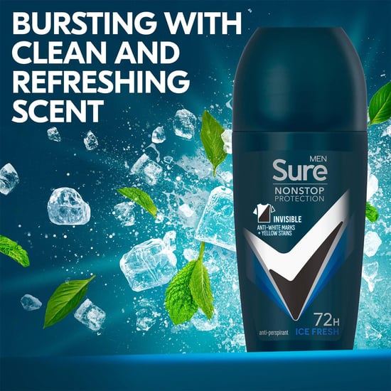 Sure Men Anti-Perspirant Roll On 72H Nonstop Protection Ice Fresh 50ml, 3 Pack