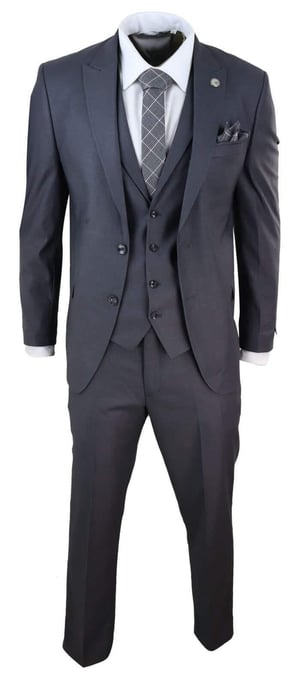 Traje de 3 piezas para hombre, color carbón liso, clásico, corte a medida, elegante, informal, estilo formal de los años 20 - Image 2