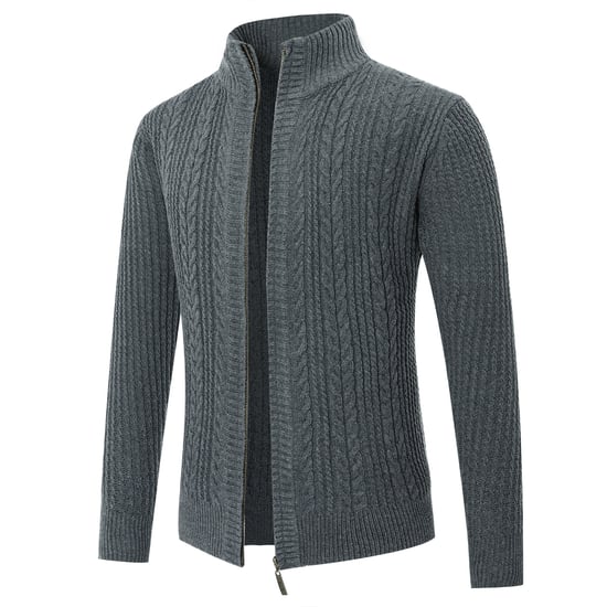 Men's Cardigan with Zip Cardigan Chunky Knit with Stand-Up Collar Grey - Image 2