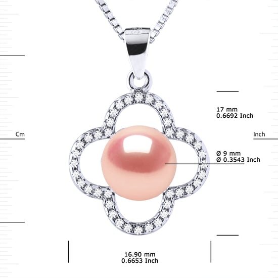 CLOVER Necklace Freshwater Pearl 9-10 mm Pink 925