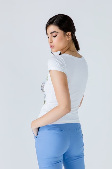 White Short Sleeve Floral Print Top
