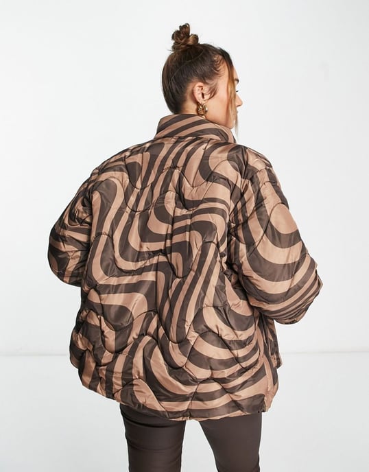 ASOS DESIGN swirl quilted padded jacket in brown
