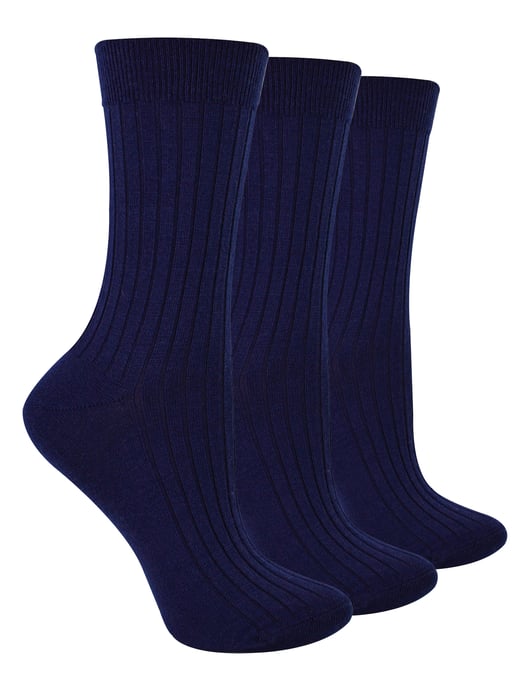 3 Pares Señoras Original Merino Lana Calcetines | Steven | Breathable Thick Warm Boot Socks - Azul Marino - Image 1