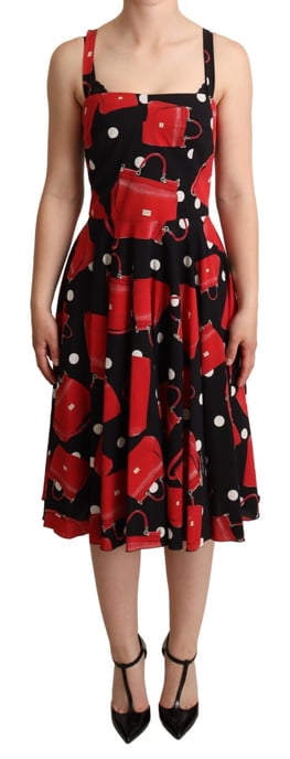 Vestido midi de corte A con estampado de bolso en negro y rojo para mujer de Dolce & Gabbana - Image 1