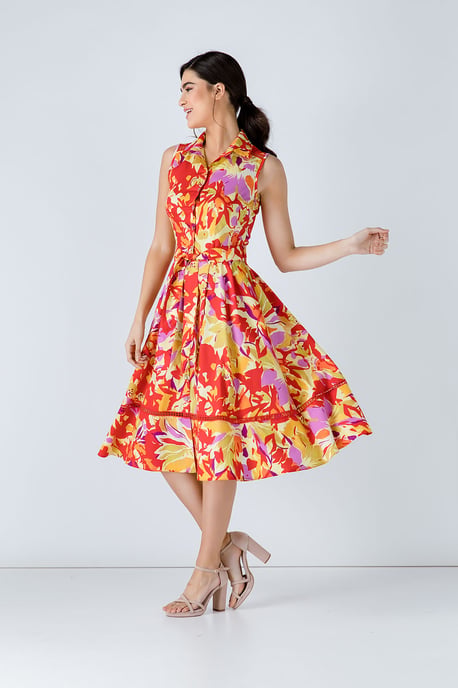Vestido de estampado multicolor con detalles de botones - Image 4