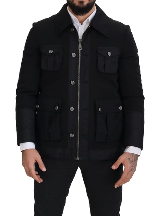 Chaqueta de Hombre de Lana Negra con Cuello y Cierre Completo Dolce & Gabbana - Image 1