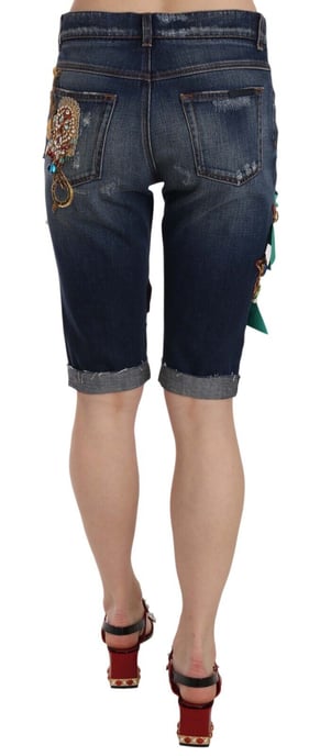 Shorts Capri de Cristales Azul de Mezclilla Media Cintura para Mujer de Dolce & Gabbana - Image 4