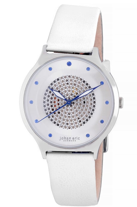 Johan Eric Women's JE1600-04-001 Orstead Round Stainless Steel Silver Sunray Dial Swarovski Crystal Watch