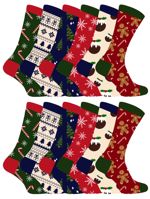 Calcetines de Navidad para Hombre | Snob | Novedad Calcetines de colores con estilo Funny Patterned Crew Xmas Socks - 12 Pack - Image 1