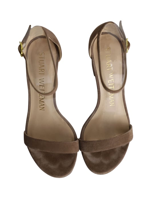 Stuart Weitzman Minimalist High Heel Sandals in Brown Suede - Image 5