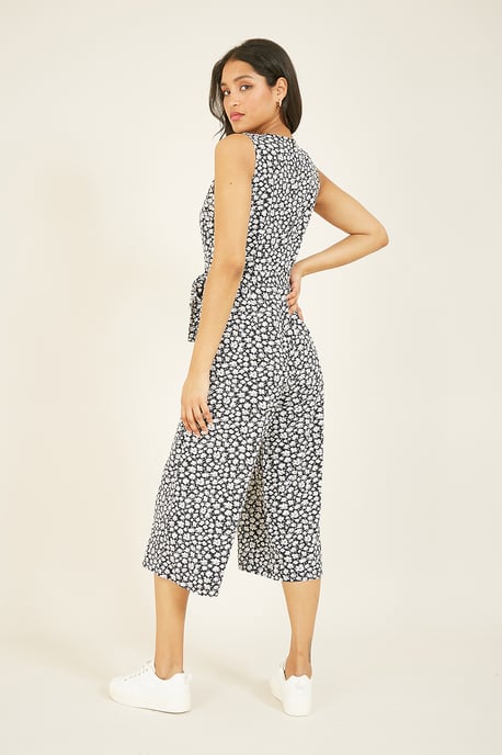 Mela Black Ditsy Daisy Culotte Jumpsuit