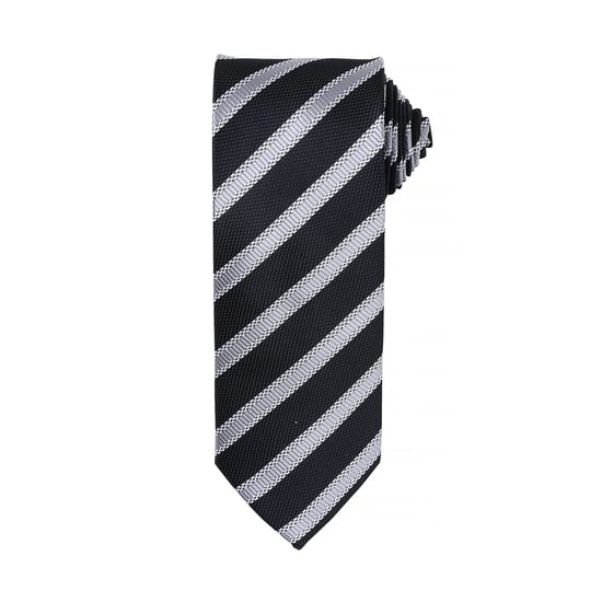 Premier Mens Waffle Stripe Formal Business Tie (Black/Dark Grey)