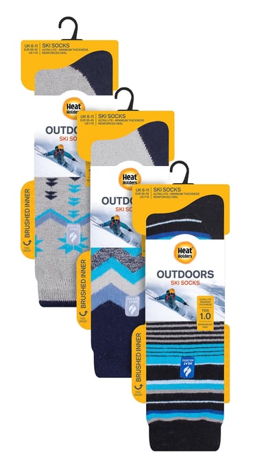 3 Pares Multipack Surtido Ultra Lite Calcetines de Esquí para Hombre | Calcetines Térmicos | Funky Retro Style Knee High Socks - Mix 1 - Image 2