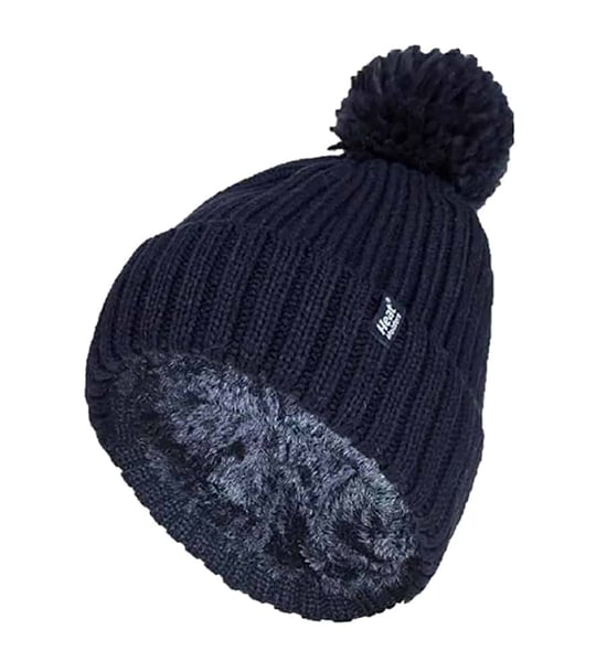 Señoras acanalado manguito térmico aislado invierno Pom Pom Bobble Hat - Image 1