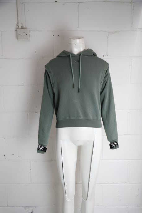 Off-White Hoodie Detachable-Sleeves Hooded Sweater in Khaki Cotton - Image 6