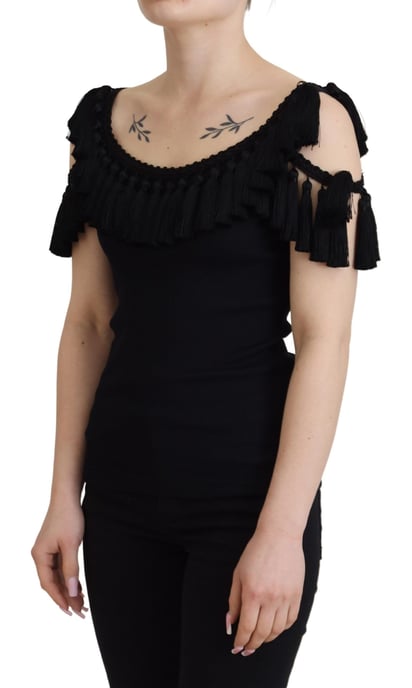Top sin mangas negro de Dolce & Gabbana con borlas de algodón para mujer - Image 5