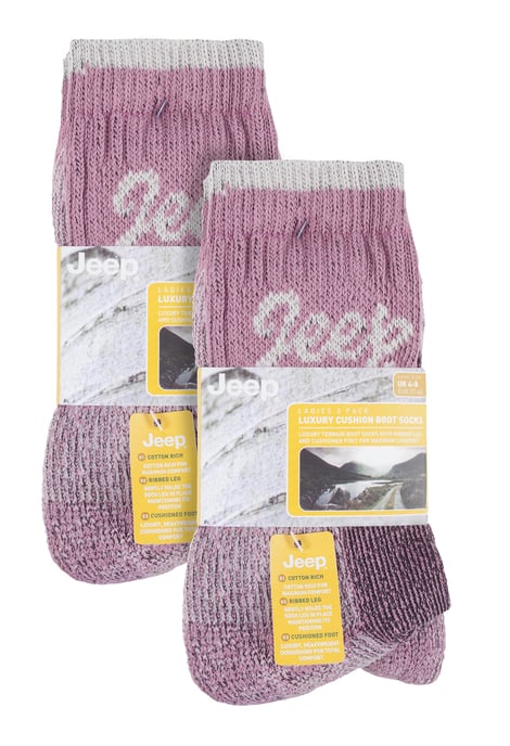 JEEP - 6 Par Multipack Ladies Cotton Breathable Padded Hiking Socks | Womens Cushioned Anti Blister Crew Trekking Socks - Rose / Cream - Image 2