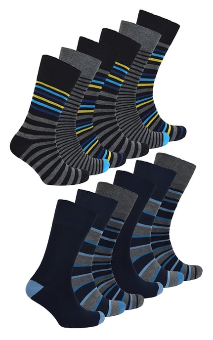 Paquete de 12 pares de calcetines de bambú no elásticos para hombre - Extra anchos, suaves y aptos para diabéticos - Surtidos - Image 1