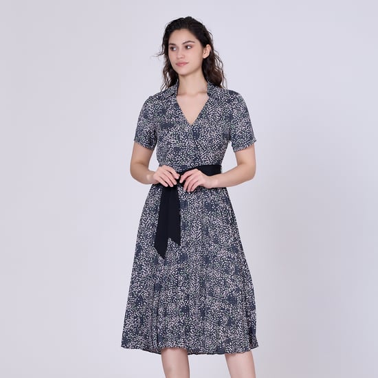 Pleats printed tea dress and added belt