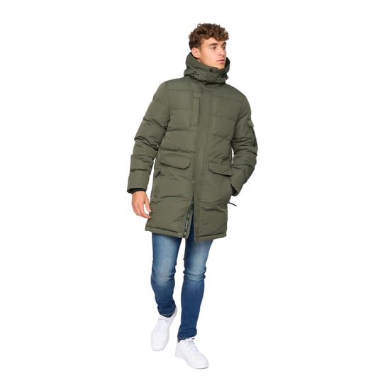 Crosshatch Mens Milwaka Long Padded Jacket (Olive) - Image 3