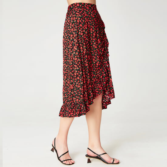 Cross-ruffles and floral print skirt - Image 2