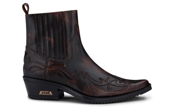 Mens Black/Brown Winklepicker Cowboy Ankle Boots
