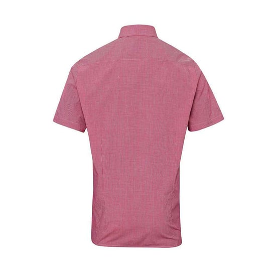 Premier Mens Gingham Cotton Short-Sleeved Shirt (Red/White) - Image 2