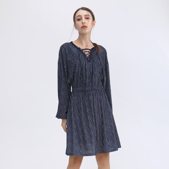 Tunic dress in velvet with lacing at the neckline and prints Liberty - Image 3