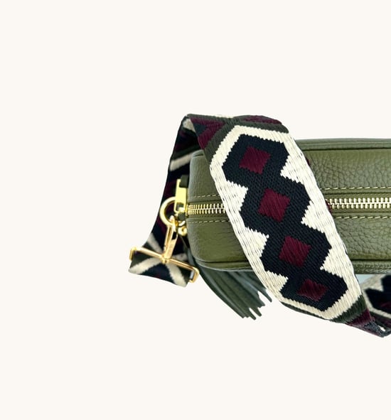 Olive Green Leather Crossbody Bag With Port & Olive Diamond Strap