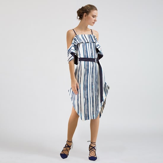 Stripe Print Cold Shoulder Dress