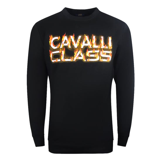Cavalli Class Fire Logo Design Sudadera negra - Image 1