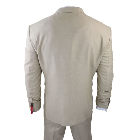 Traje de tres piezas de cuadros Príncipe de Gales color crema para hombre - Image 6