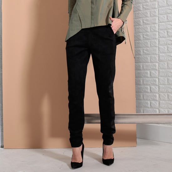 Straight suede and satin pants - Image 4